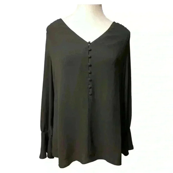 White House Black Market Button Front V Neck Blouse Size Small - Picture 1 of 11